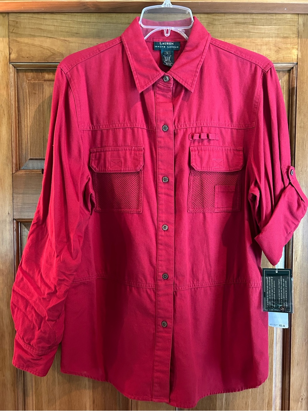 Lauren Ralph Lauren Red Utility Shirt with Embroidered LRL Logo